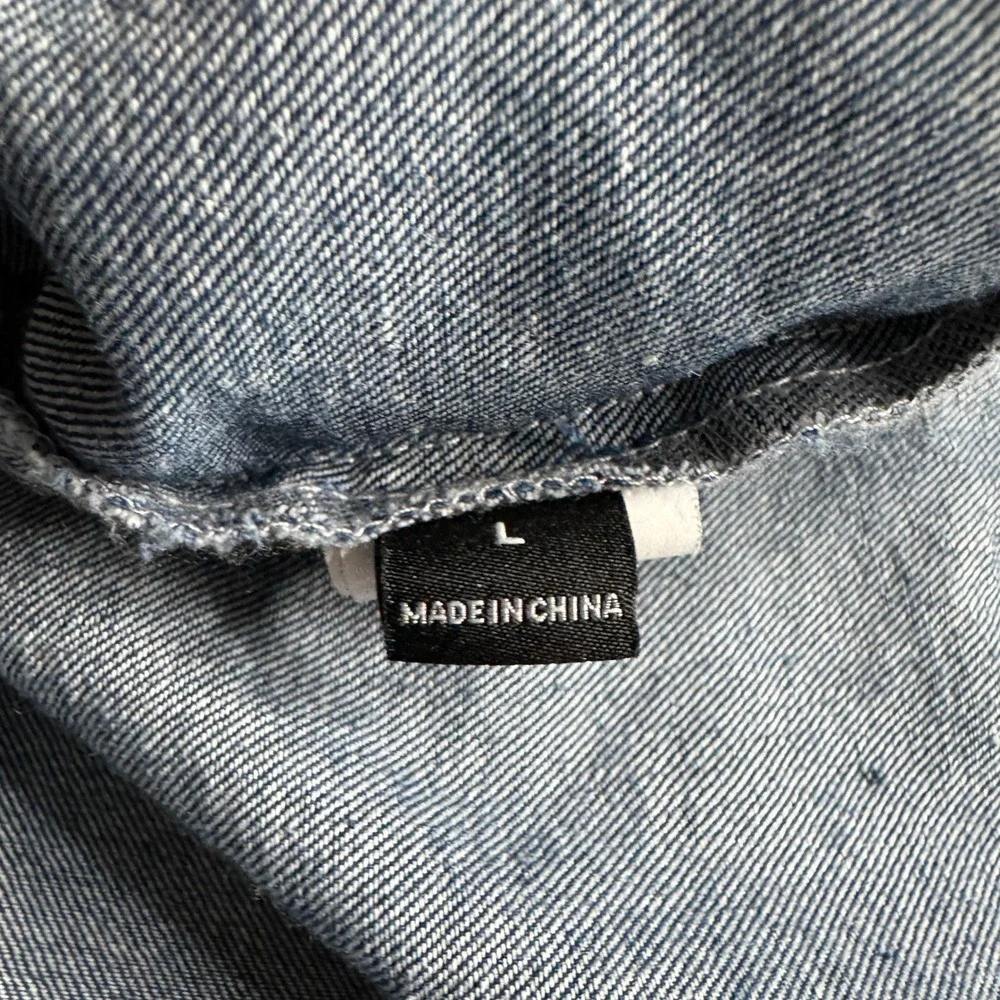 Blue Denim Ruffle Bottom Vest Tie Front Tank Top Cottagecore Boho Womens Large